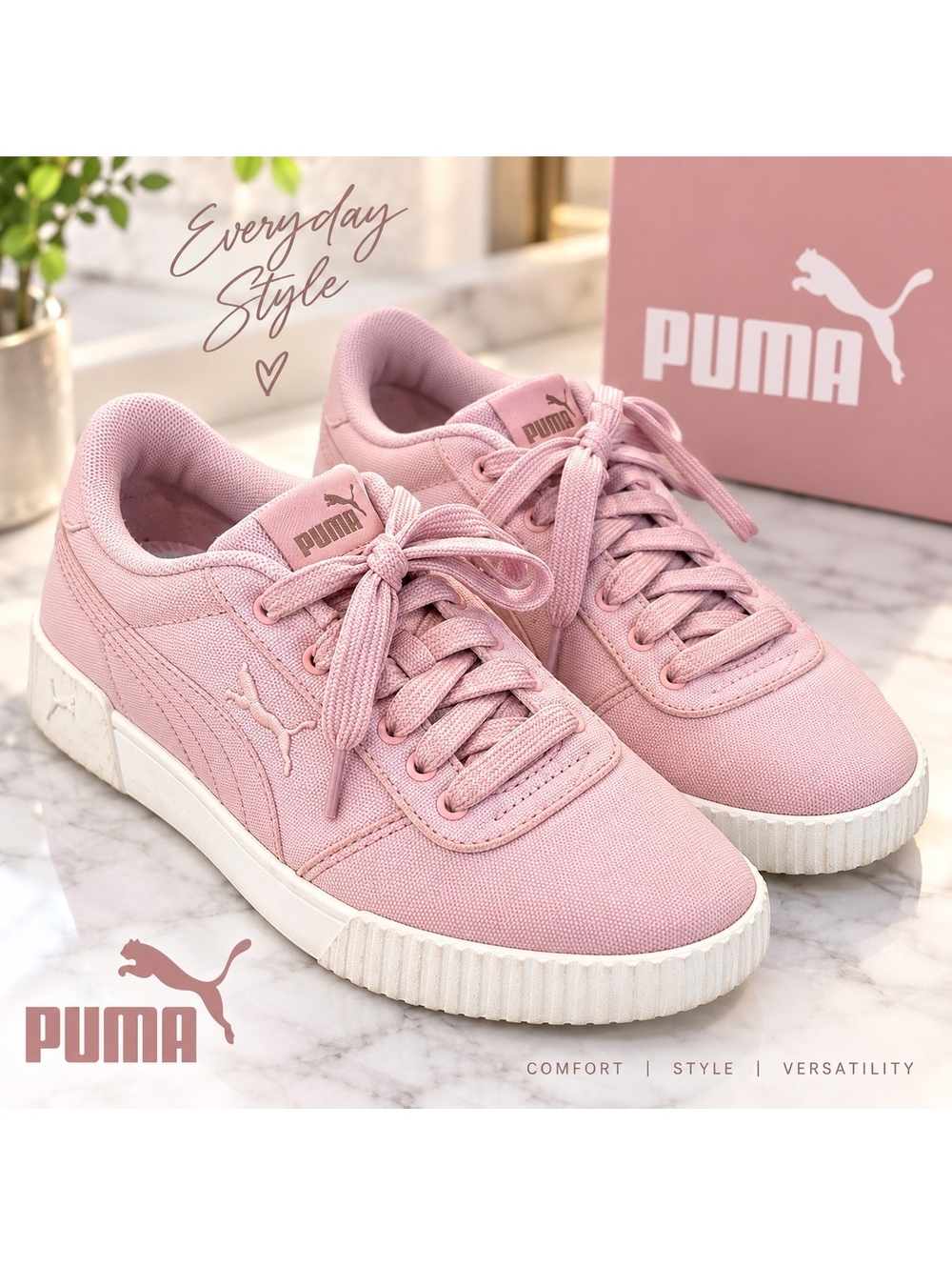 Puma Women's Pink Canvas Sneakers Size 8